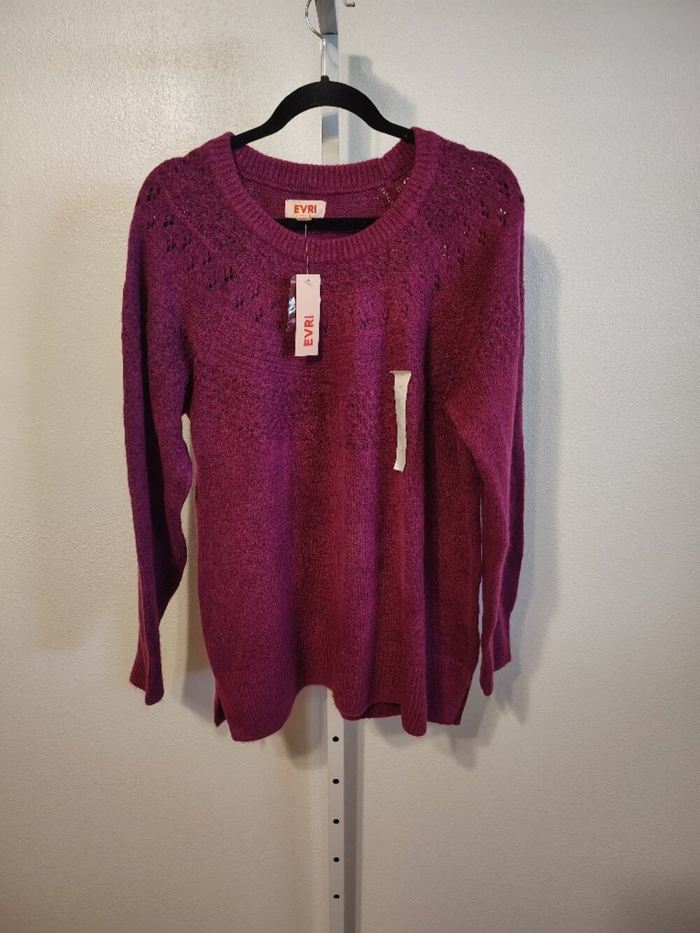 EVRI Women's Sweater Plus Size 1X NWT Pointelle Open Knit Crew Neck